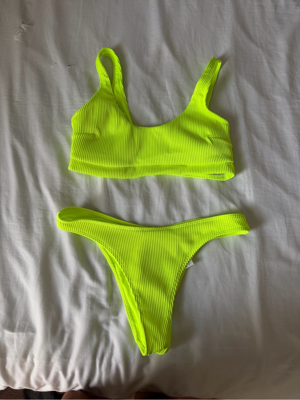 Hollister Ribbed Neon Green Bikini - XL